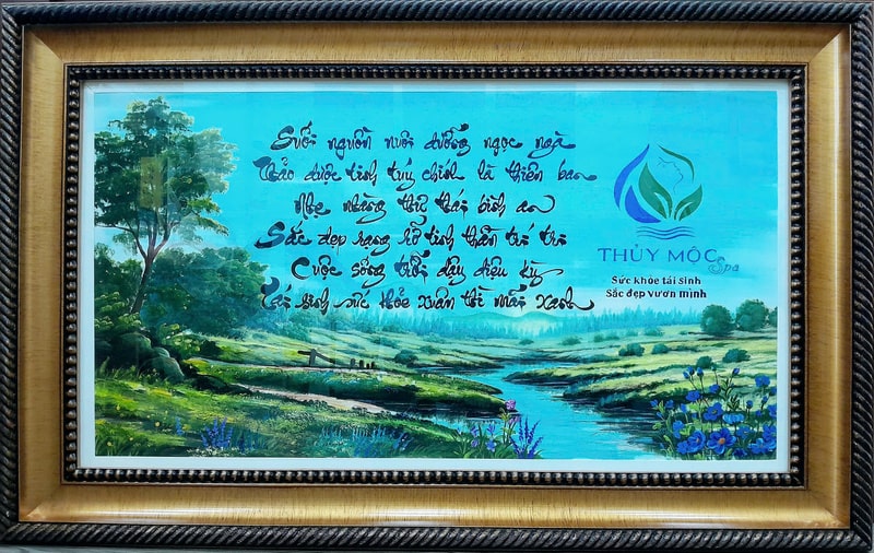 Tranh thư pháp theo yêu cầu mừng khai trương Thủy Mộc Spa