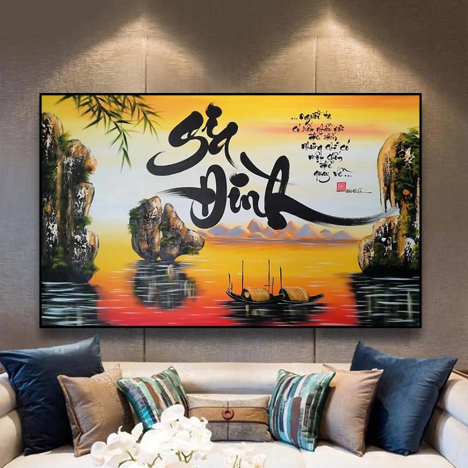 Tranh thư pháp treo phòng khách