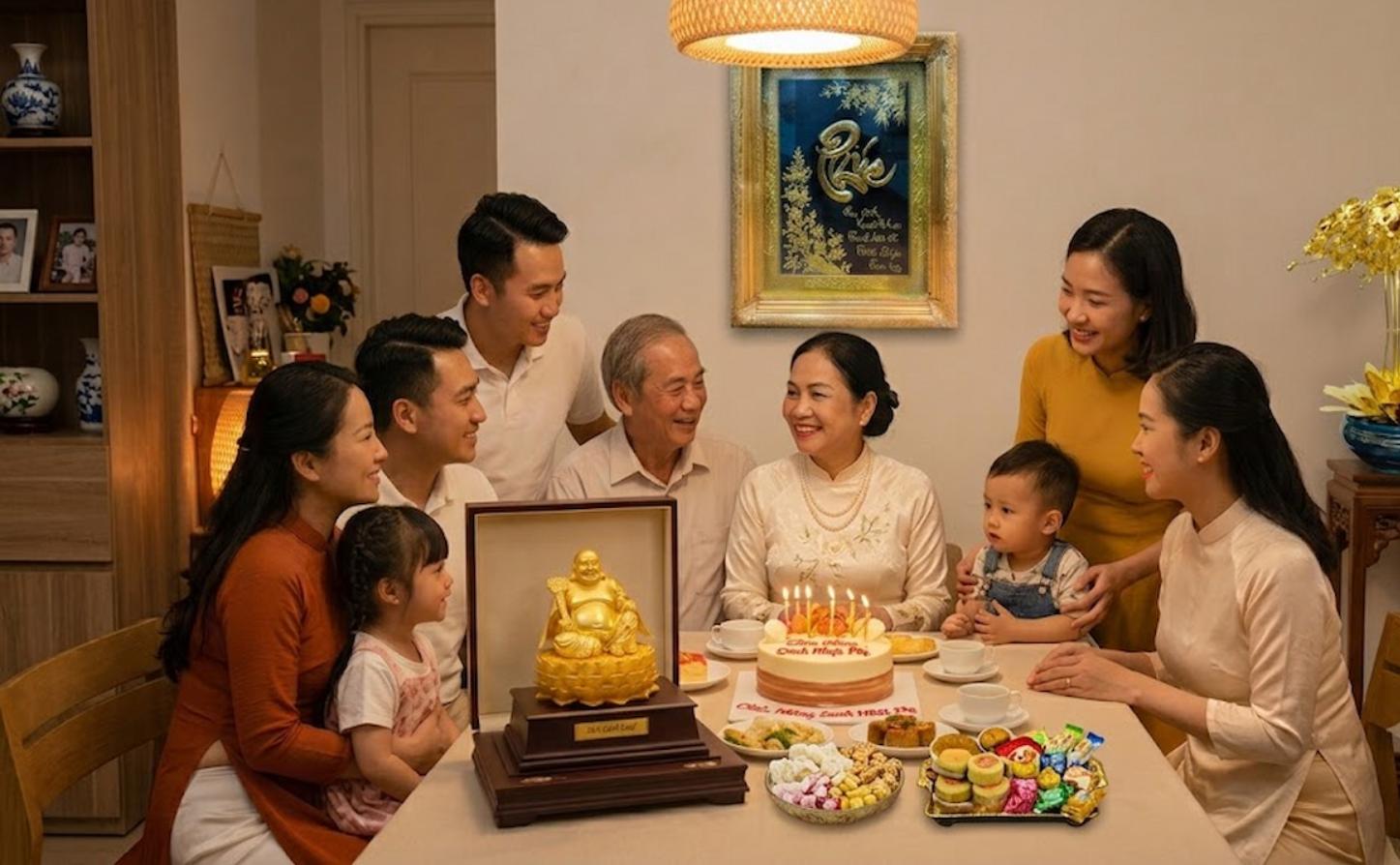 Một bữa ăn sum họp gia đình vào ngày sinh nhật mẹ